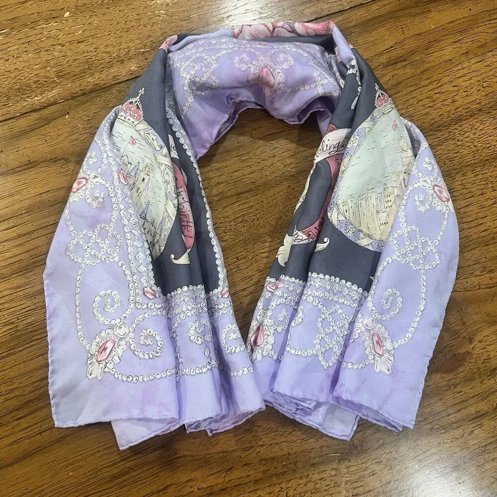 Past Times Queen Mother 100th Birthday Silk Scarf Lavender Commemorative Castle